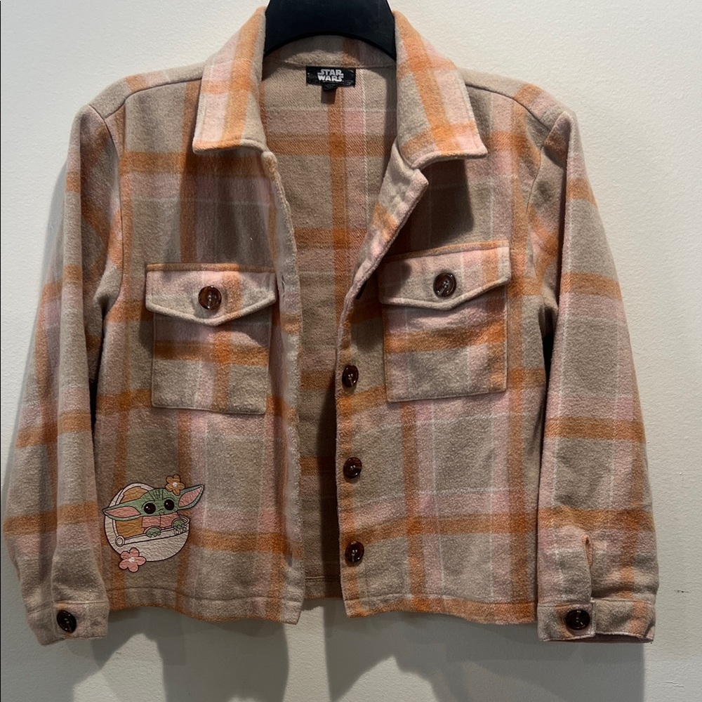 Star Wars Baby Yoda kids Beige and Orange Plaid Jacket 10/12 - Picture 1 of 3